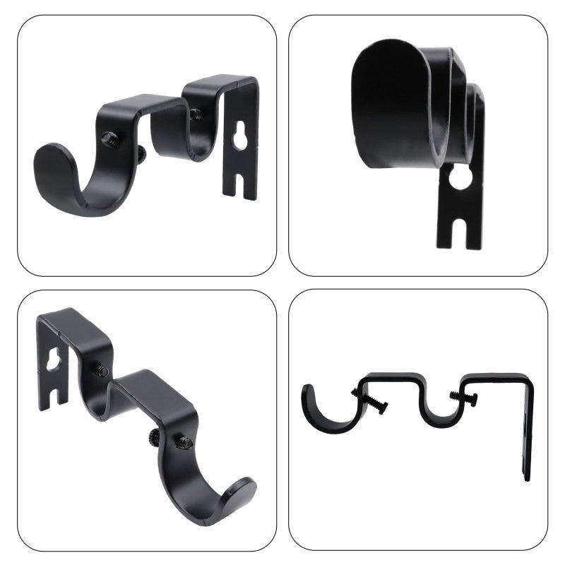 Shonmogar Double Curtain Rod Bracket 6 Pack Metal Curtain Rod Holders for Wall Sturdy Curtain Bracket for 1 Inch Curtain Rod Black Wall Mounted Curtain Rod Hooks for Bedroom Living Room Patio - Image 2